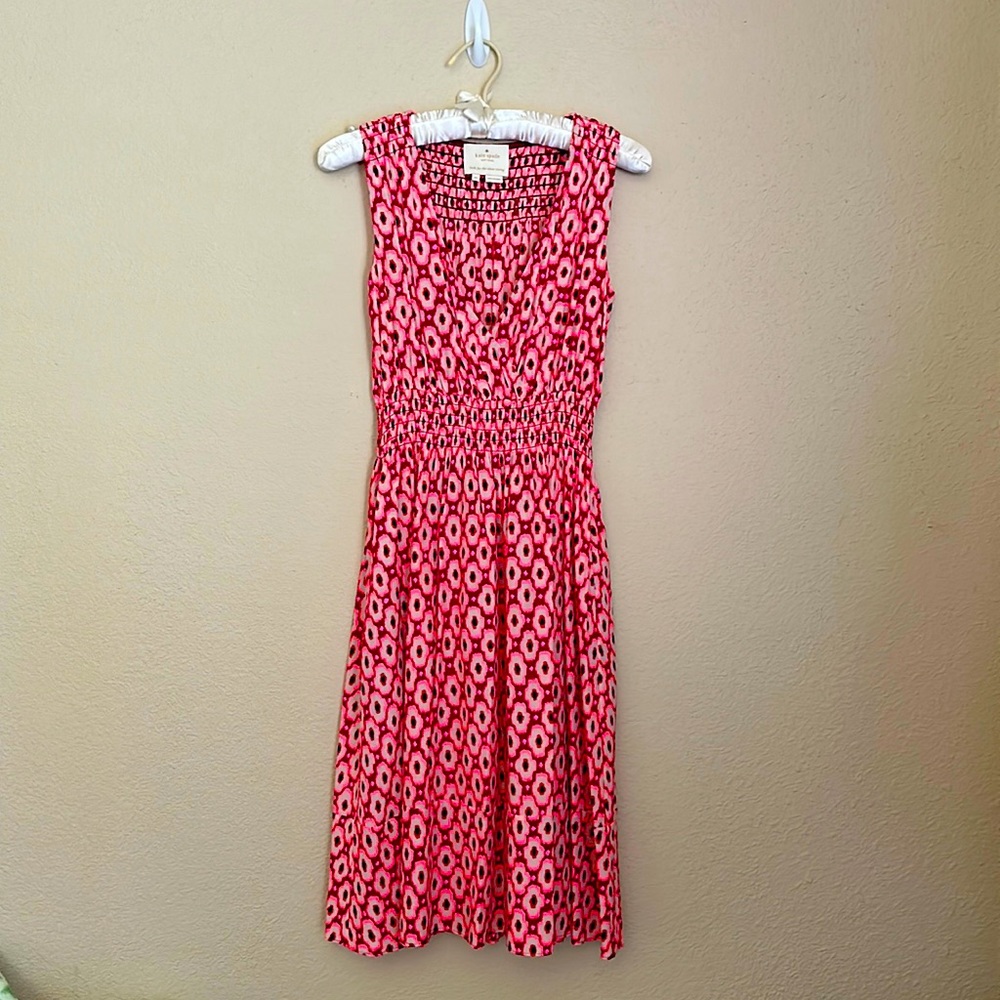 Kate Spade Silk Pink & Red Floral Sleeveless A-Line Midi Dress size XS & fits LG